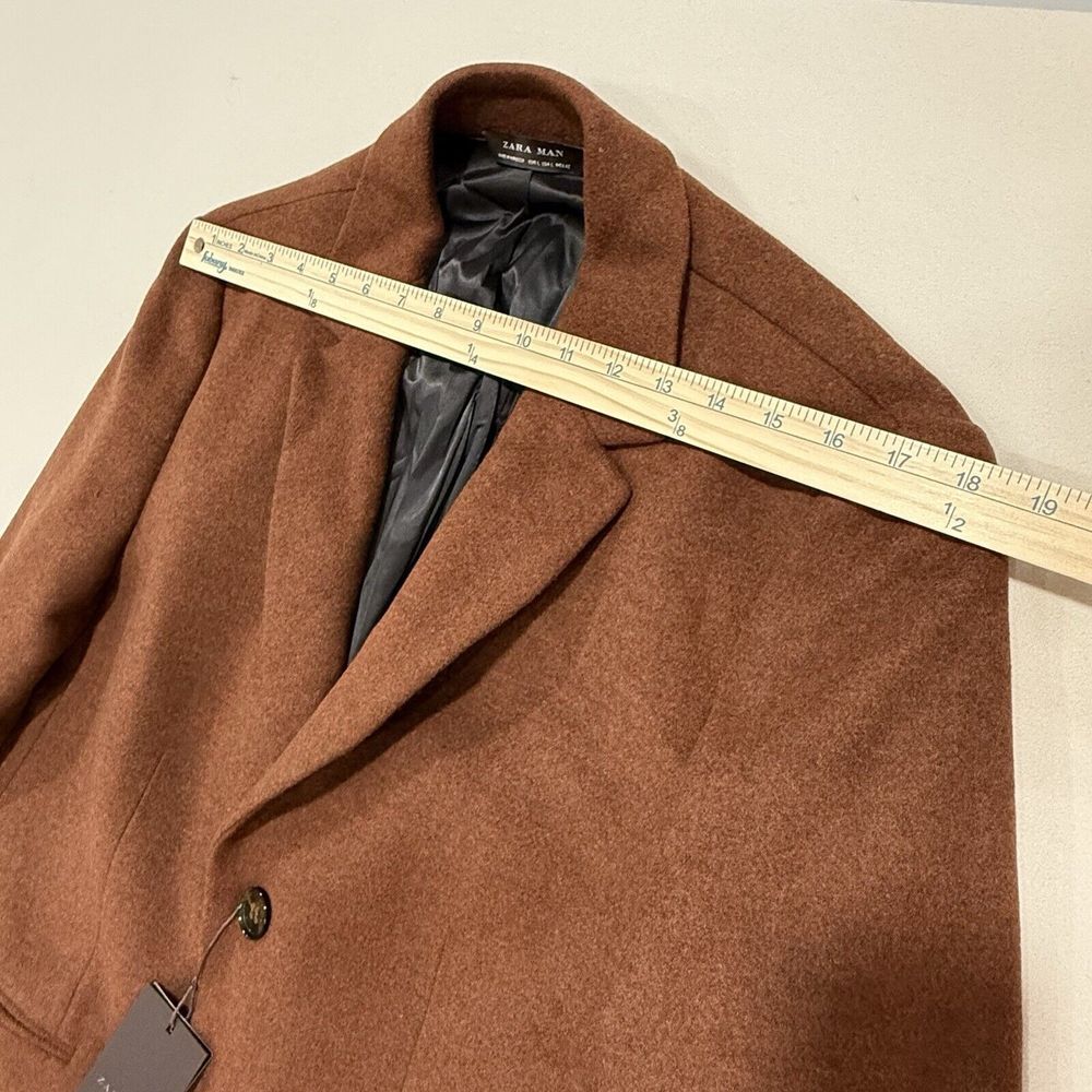 Zara Man Wool Blend Coat Brown Men's L - Picture 12 of 12